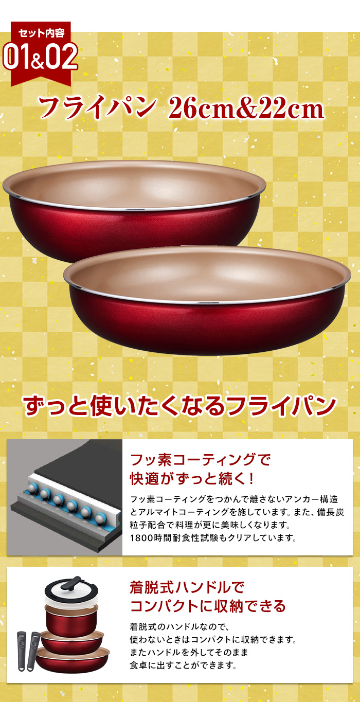 evercook エバークック アルファ 2年保証 着脱7点セット 22cm・26cm IH