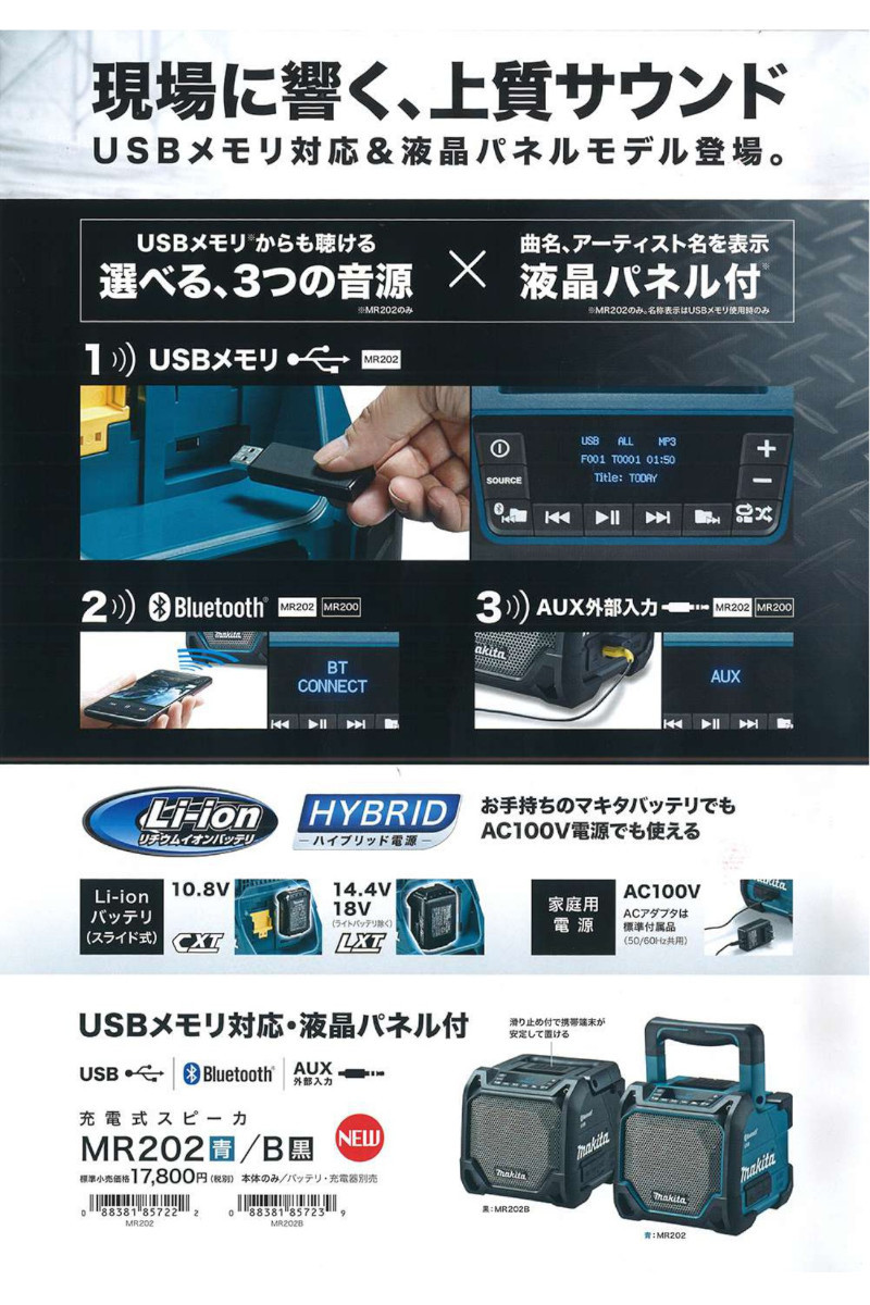 マキタ MR200 『Bluetooth』対応充電式スピーカー(青)(AC