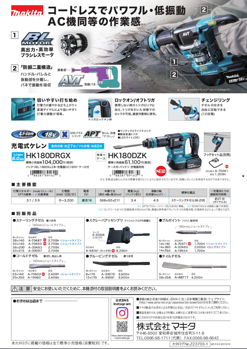 マキタ（makita） HK180DZK 充電式ケレン 18V (本体のみ・ケース付 