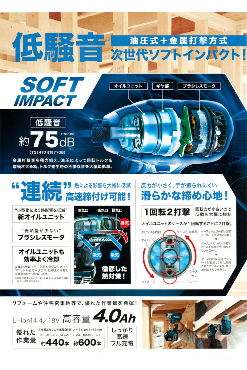 マキタ 充電式ソフトインパクトドライバ(静音インパクト マキタ 充電式ソフトインパクトドライバ(静音インパクト