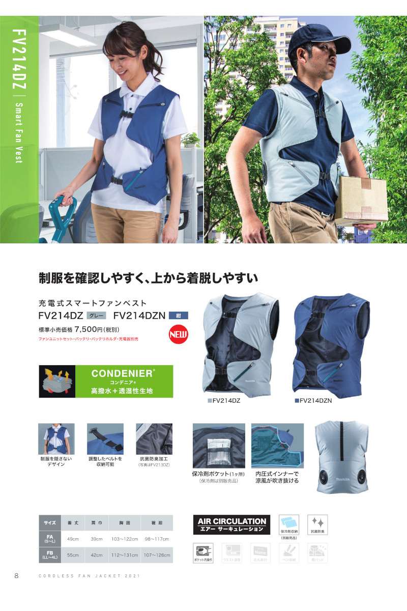 マキタ FV214DZN FB(LL/3L/4L) 充電式ファンベスト(ネイビー)+ファン