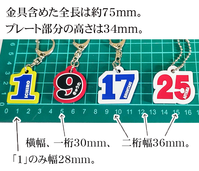 ナンバー 番号 ネーム入り キーホルダー サイズ