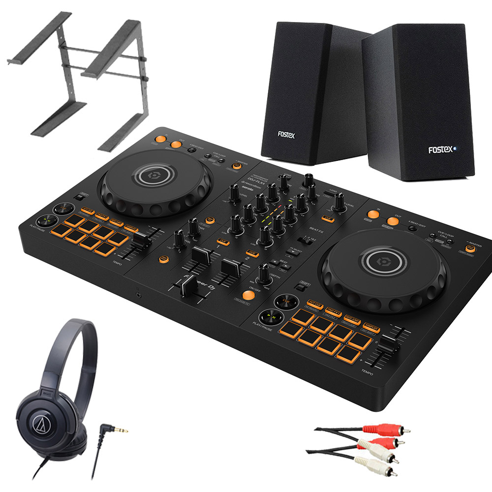 〔DDJ-400後継機種〕 Pioneer DJ パイオニア DDJ-FLX4 初心者セット ヘッドホン+スピーカー+PCスタンド