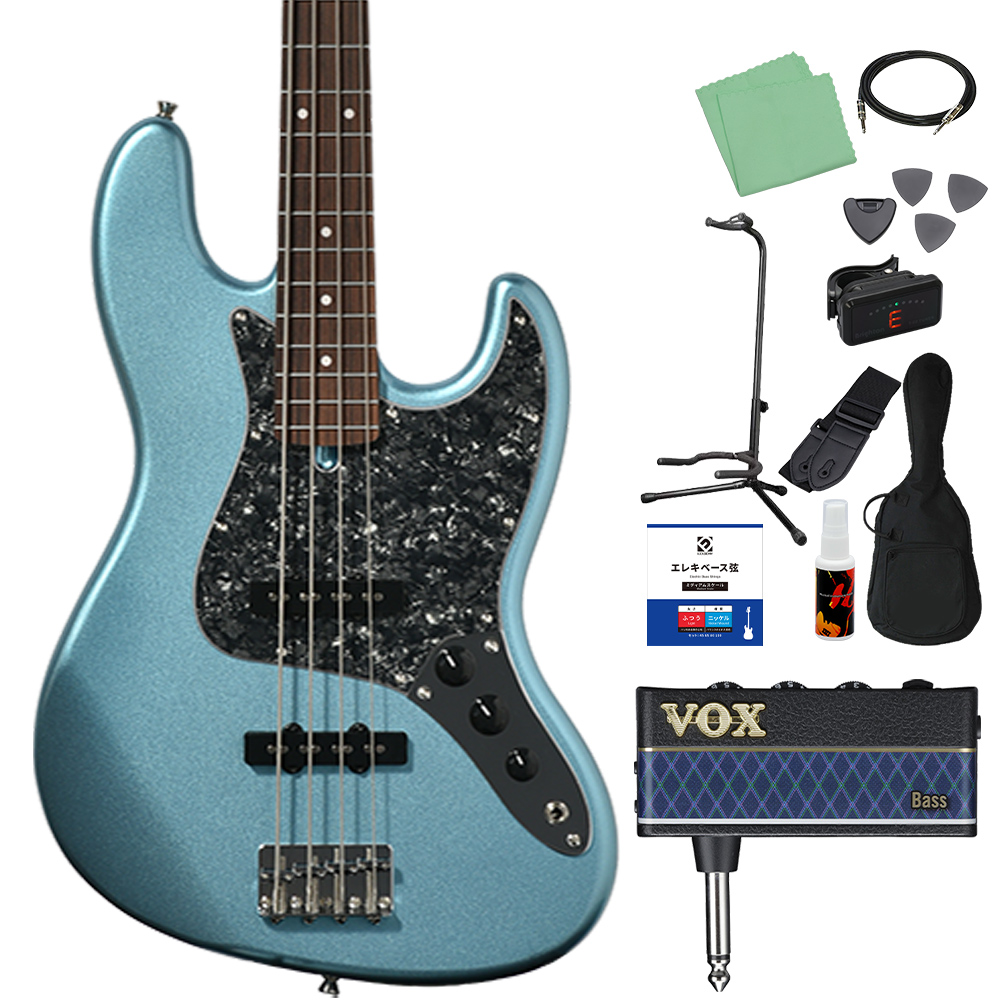Bacchus バッカス BJB-1-RSM/R-BPPG ベース初心者12点セット ヘッドホンアンプ付 エレキベース ユニバースシリーズの画像