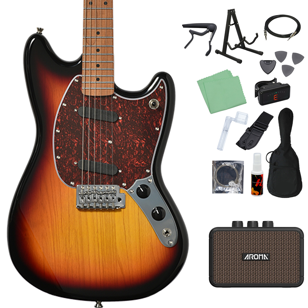 美品 Bacchus バッカス BMS-1R Mustang サンバースト Bacchus BMS-1-RSM/M-TTPG エレキギター初心者14点セット 【ヘッドホン