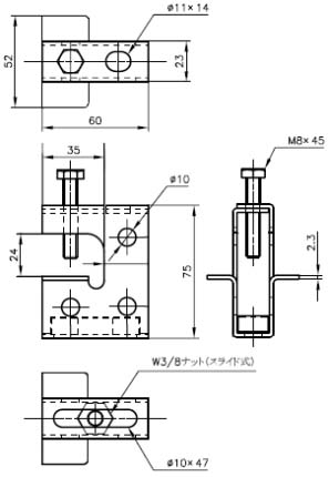 アカギ 吊配管金具 エイム本体N型 A10257 吊りボルト径W3/8 (50個入り