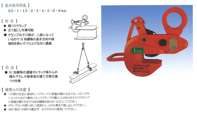 日本クランプ 横つり専用クランプ 0.5t ABA-0.5 通販