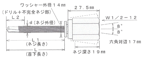 足場つなぎアンカー金具　アシバツナギ　New　(6.0×51mm　(50本入り)　鋼製下地用)　AWS-51　イイファス