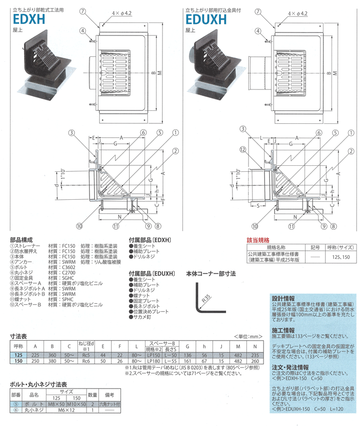 カネソウ EDXC-75 ルーフドレン よこ引き 屋上用 鋳鉄製 デッキ