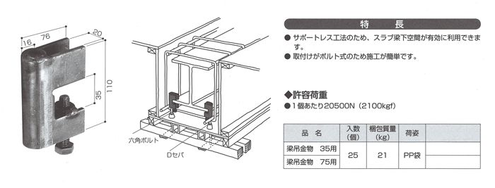 梁底型枠吊金具 梁吊金物 35用 25個入り 岡部 : okb2234 : 清水金物.biz - 通販 - Yahoo!ショッピング