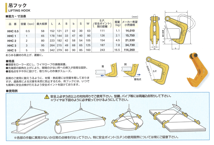 スーパーツール 吊フック HHC5 5トン用 物流、運搬用