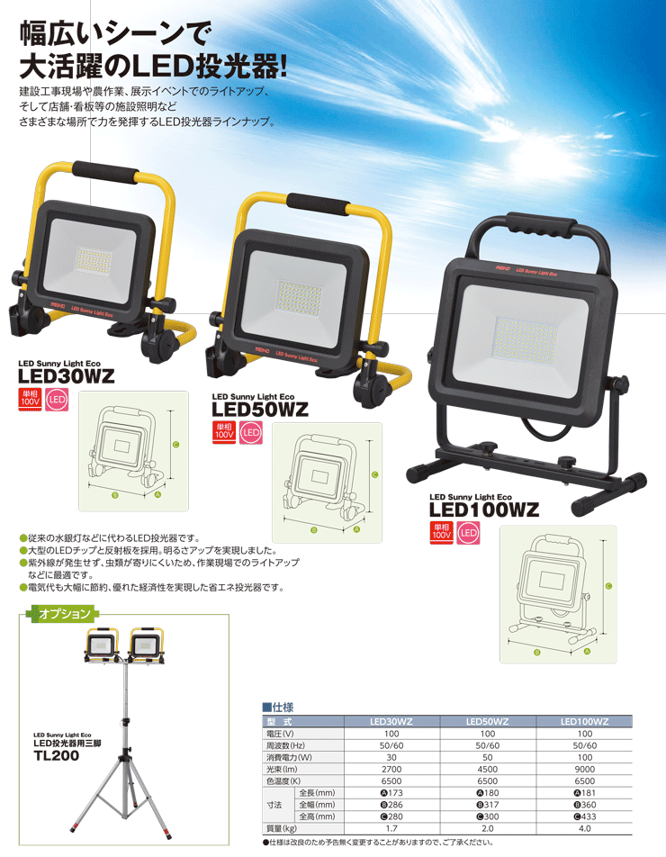 LED投光器 LEDサニーライトエコ LED100WZ 100W(9000ルーメン) 単相100V