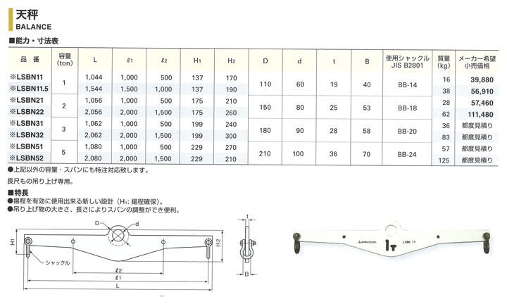 スーパーツール 天秤 LSBN11.5(スパン1000・1500mm) 1トン用 : sup1082