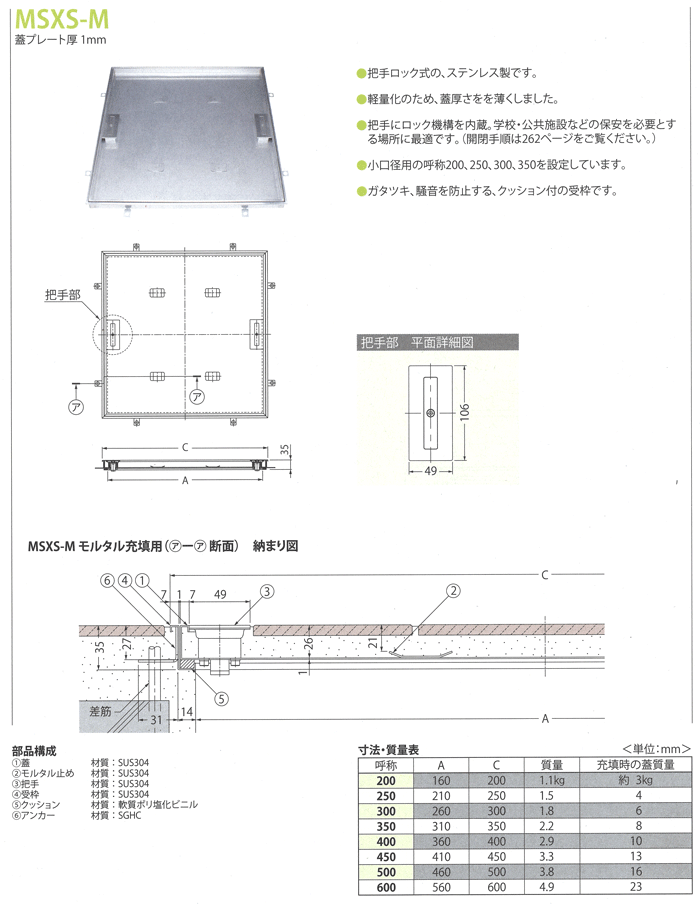 ふるさと割ふるさと割カネソウ(株) 把手ロック式フロアーハッチ MSXS-M