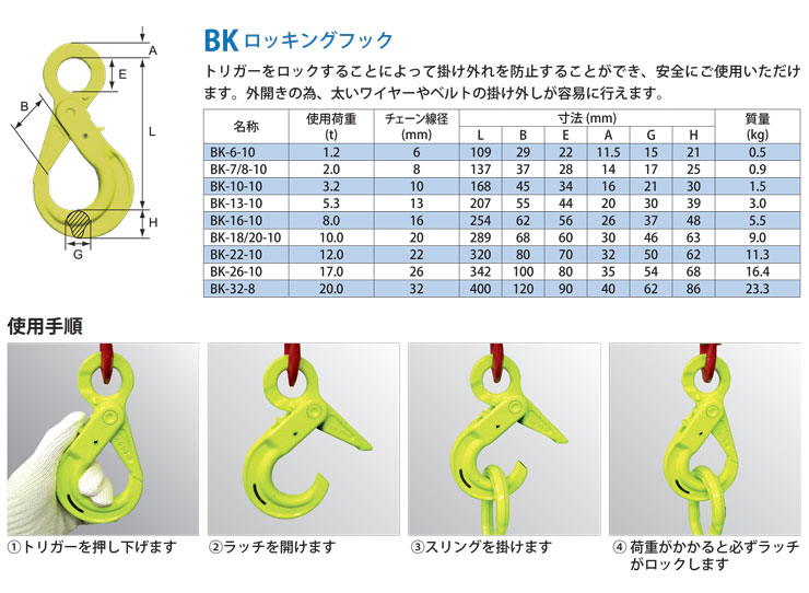 マーテック チェーンスリング用吊り金具 ロッキングフック BK-7/8-10