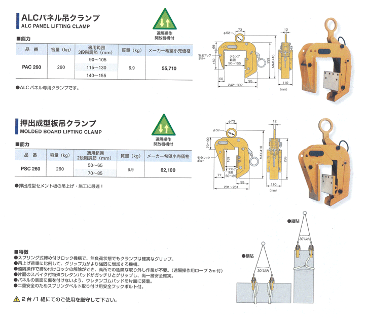 スーパーツール ALCパネル吊クランプ PAC260 : sup3007 : 清水金物.biz