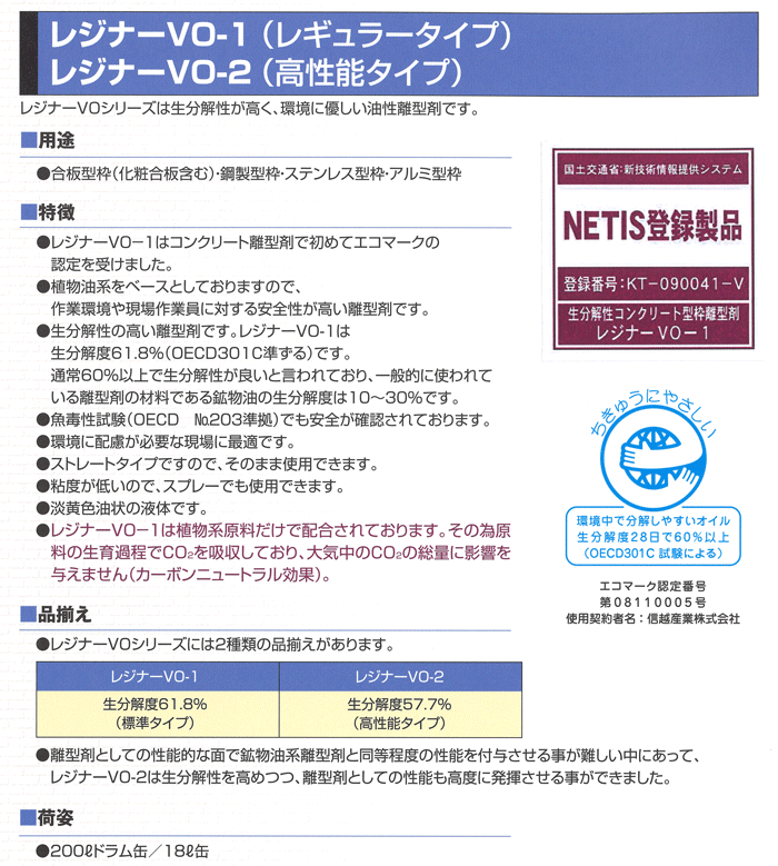 信越産業(株) 型枠離型剤 レジナーVO-1 (18L缶) : okb8103 : 清水金物