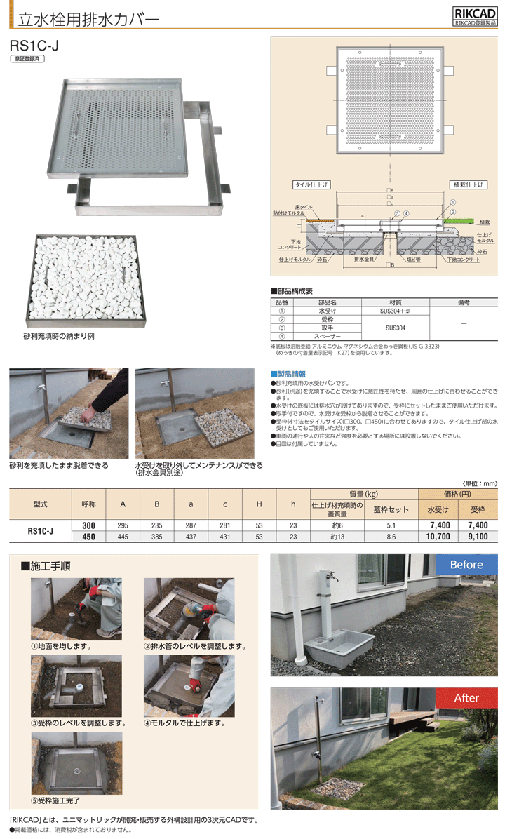 立水栓用排水カバー RS1C-J-450 450×450 蓋のみ 中部コーポ : chb28124