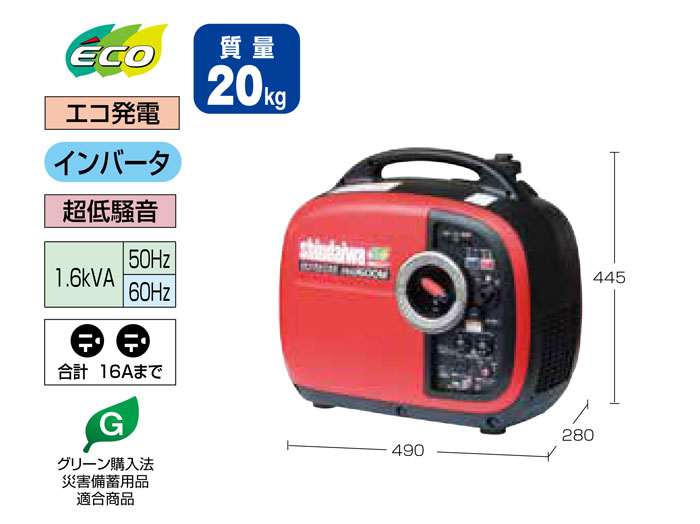 やまびこ インバーター発電機 IEG1600M-Y2 定格出力1.6kVA 防音型