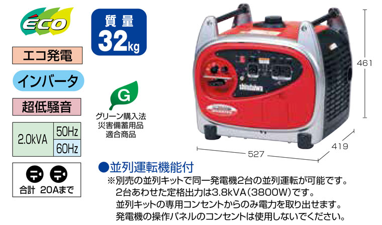 Cross708　シンダイワ⭐️インバータ発電機　IEG2000M-Y やまびこ インバーター発電機 IEG2000M-Y 定格出力2.0kVA 防音型