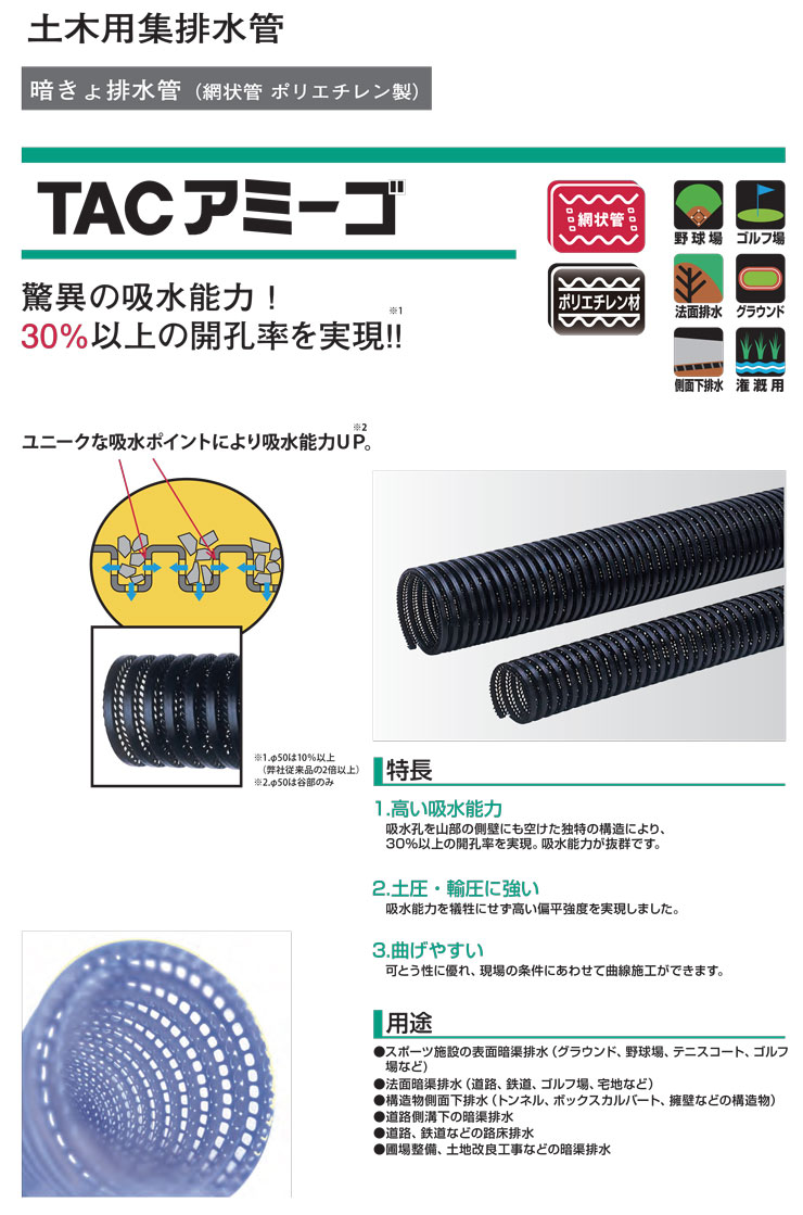 暗渠排水管 網状管 TACアミーゴ TAG200 内径179.0mm×外径207.8mm×長さ