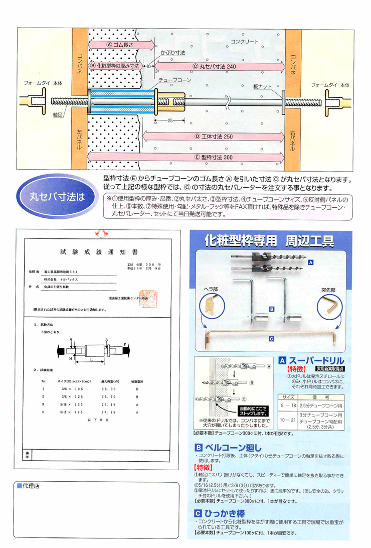 化粧型枠専用コーン チューブコーンタイプII W5/16 30T-65L (350個入り