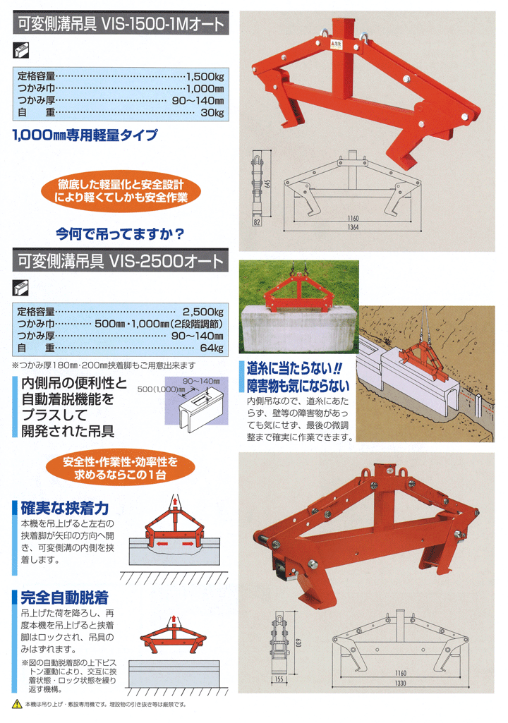 株)サンキョウトレーディング 可変側溝吊具 VIS-2500オート (2500kg