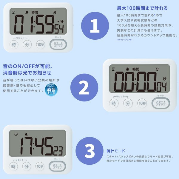 トキ・サポ 100時間タイマー スタンド付き 光ってお知らせ 勉強