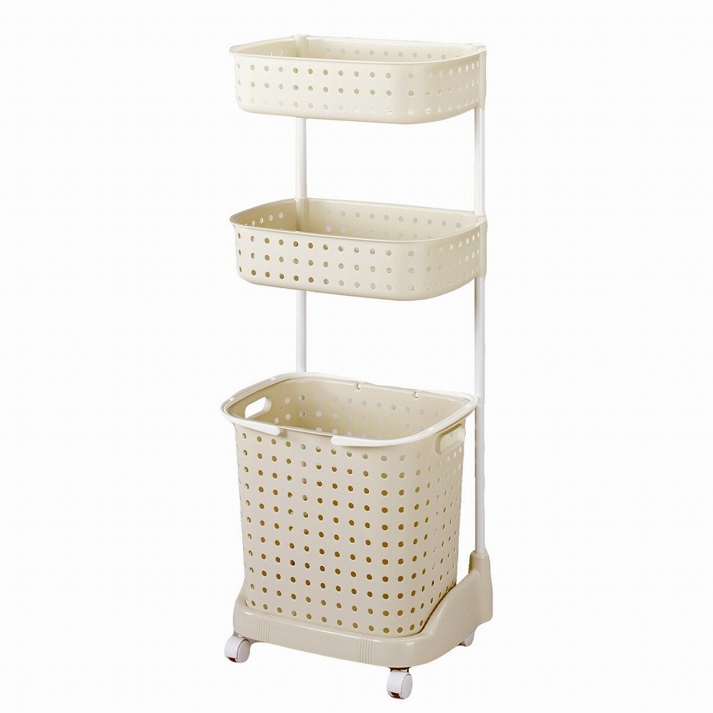 レクエア ランドリーバスケット 3段 アイボリー 日本製 洗濯かご 小物