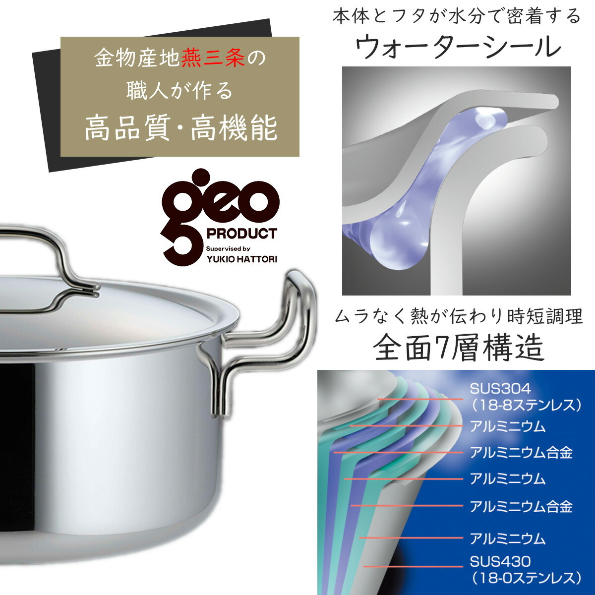 ジオ・プロダクト 両手鍋 25cm 7層構造 ステンレス アルミ 無水調理