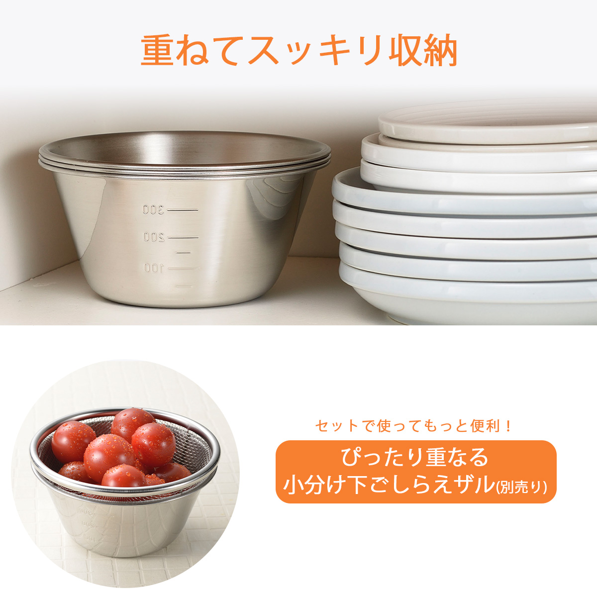 下村企販 小分け下ごしらえボール 目盛付き 3個組 500ml 日本製