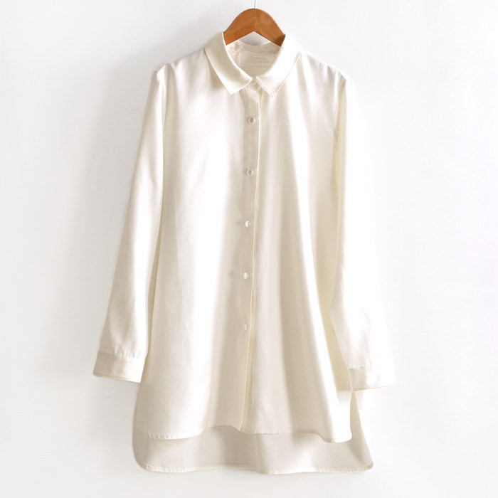 シルクシャツ レディース コットン ロング 丈 オーバーサイズ 大きめ 日本 製 ブランド シルク シャツ ゆったり 大きい サイズ ホワイト 白  ブルー 水色