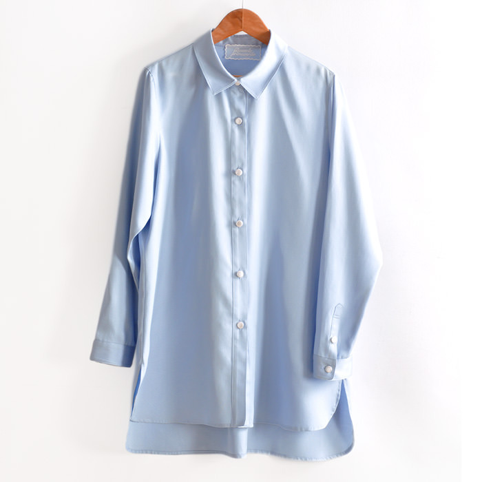 シルクシャツ レディース コットン ロング 丈 オーバーサイズ 大きめ 日本 製 ブランド シルク シャツ ゆったり 大きい サイズ ホワイト 白  ブルー 水色