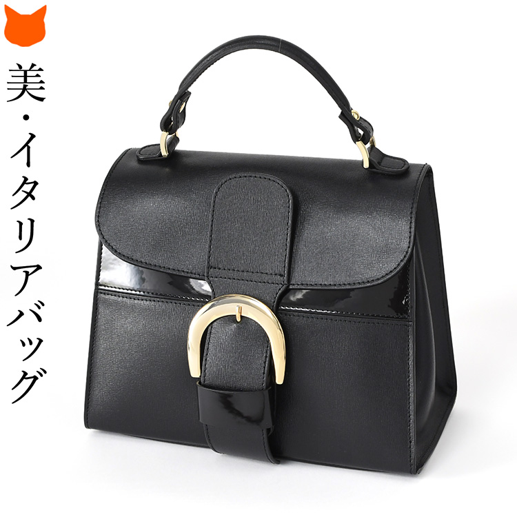 イタリア製 ショルダー ハンドバッグ 黒 革 小さめ レディース 本革
