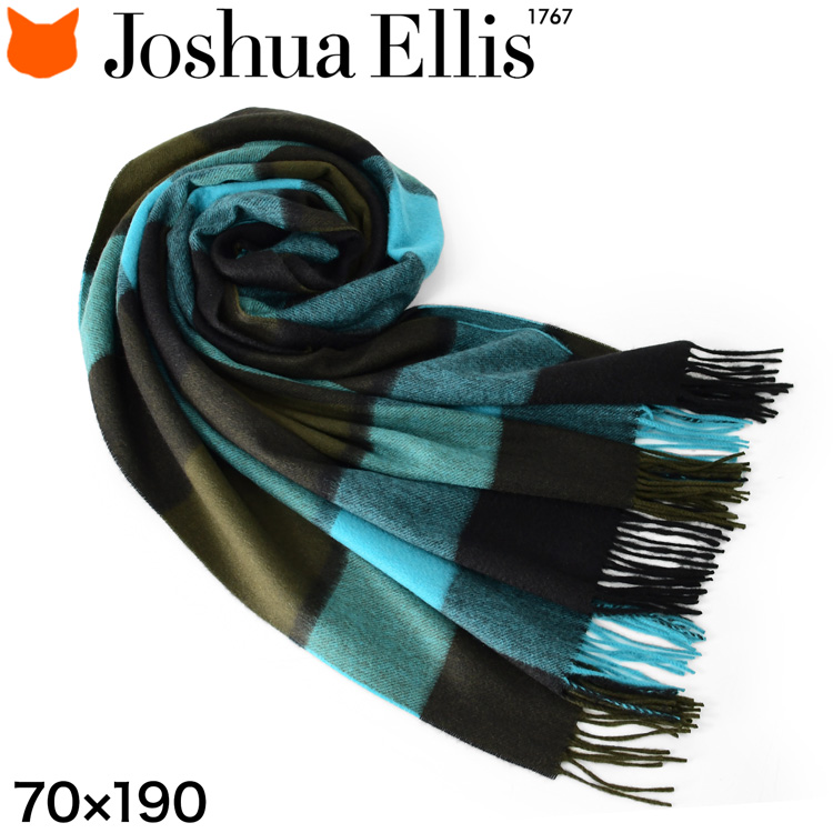 カシミヤ100% ストール 大判 厚手 チェック ブランド ジョシュアエリス joshua ellis レディース マフラー カーキグリーン  ターコイズブルー