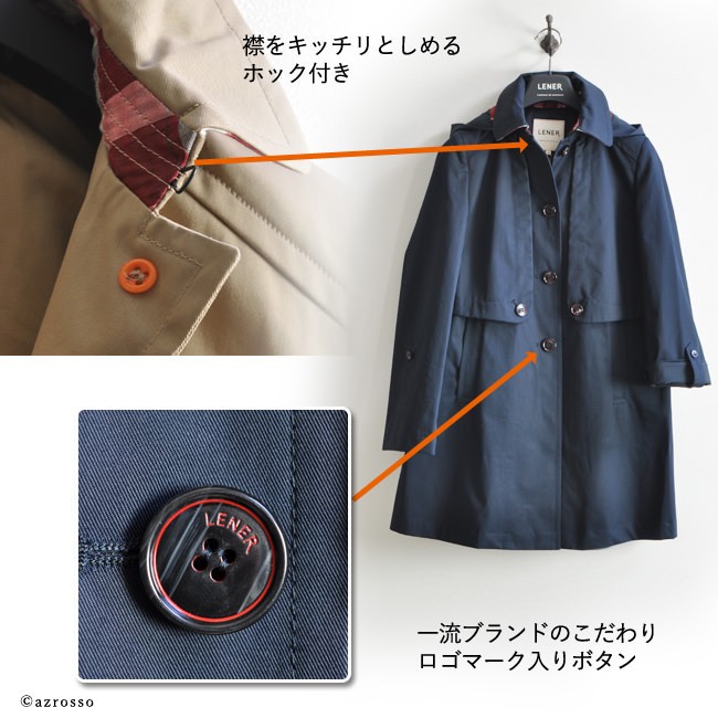 LENER（レネール） トレンチコート レディース ハーフコート 春 秋 撥