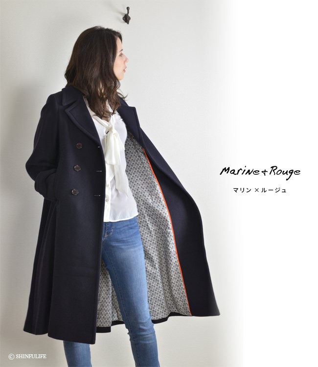 LENER（レネール） ロング コート レディース 冬 ウール ネイビー