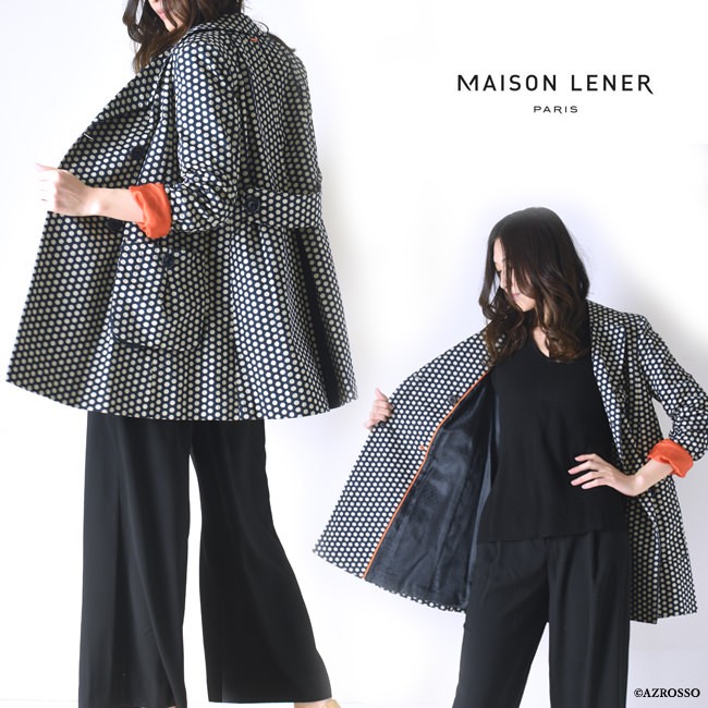 【美品】グレースクラス　トリアセリネンドット柄トレンチコート　36 ネイビー SUIT SQUARE 【スーツスクエア】レディース コート トレンチ