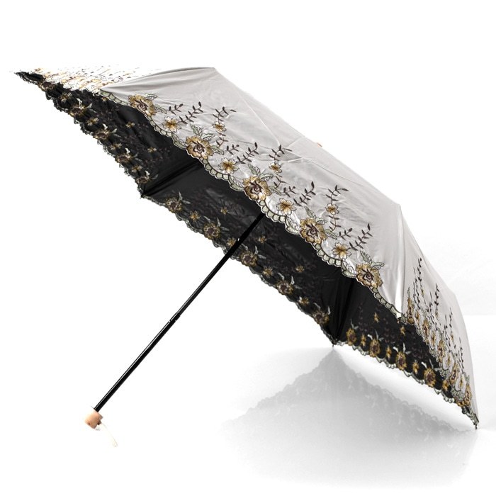 日傘 外白 中黒 涼しい 折りたたみ 完全遮光 刺繍 レース 晴雨兼用