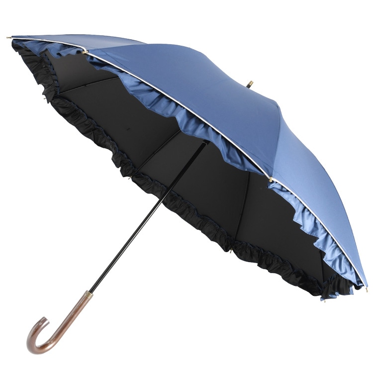 日傘 フリル 黒 ブルー 白 晴雨兼用傘 長傘 遮光 遮熱 さくら骨 軽量
