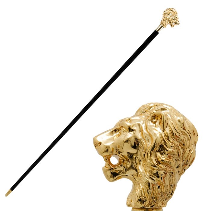 ステッキ 杖 おしゃれ かっこいい 一本杖 ゴールデンライオン 獅子 ブラック 黒 ゴールド アニマル ハンドル アニマルヘッド 動物 パソッティ  PASOTTI