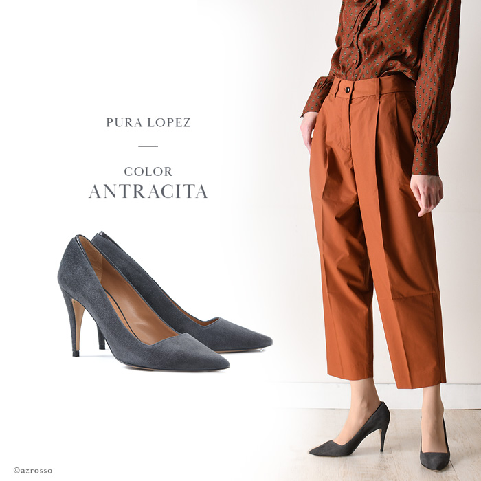 PURA LOPEZ スエード パンプス ポインテッド トゥ ハイヒール