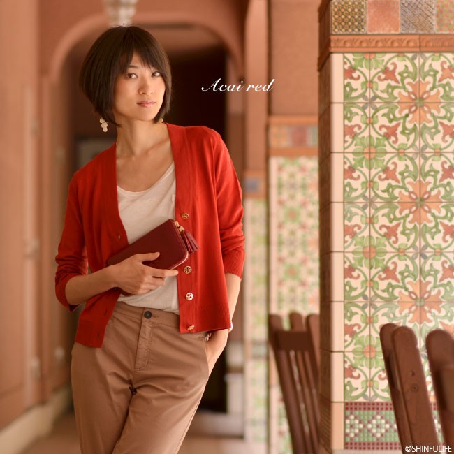 Tory Burch ネイビー レッド 長袖ニット Tory Burch - トリーバーチ ニットカーディガン Vネック 長袖