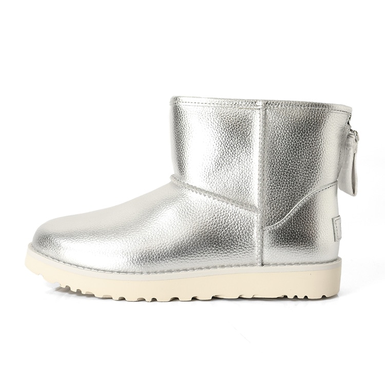 ugg ブーツ レディース ムートンブーツ シルバー ショートブーツ メタリック アグ 正規品 日本未発売 Classic Mini Logo Zip  Shine Bootd バックジップ