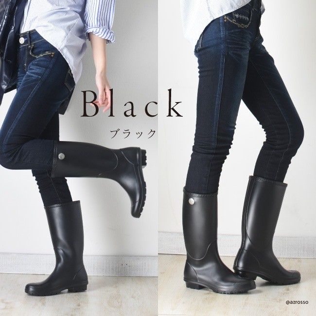 UGG防水 折り返し2WAY】 アグ　レザーロングブーツ 23cm 黒 UGG（アグ） レインブーツ ロング ブーツ 正規品 レディース ラバー