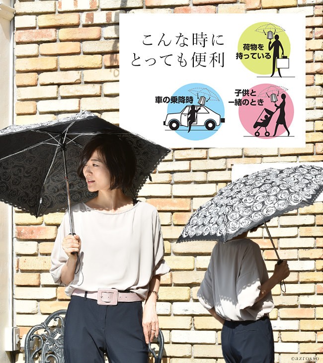 折りたたみ傘 自動開閉 ローズ バラ柄 花柄 軽い 晴雨兼用 ワンタッチ 