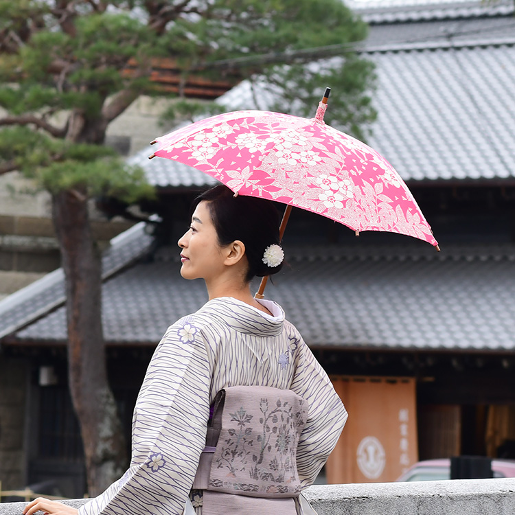 日傘 長傘 レディース 浴衣 生地 日本製 母の日 プレゼント ギフト 義母 ワカオ 和柄 花柄 8...