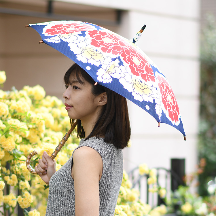 日傘 母 長傘 レディース 浴衣 生地 傘 日本製 ワカオ WAKAO 和柄 花柄 