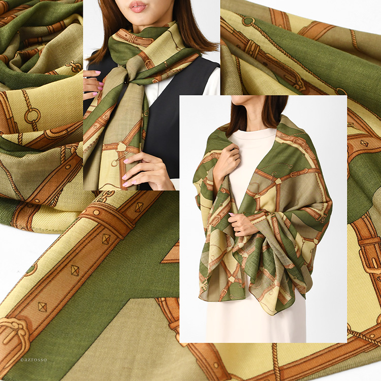 日本製 ウール ストール 大判 長方形 80cm 180cm 秋冬 エルメス 柄