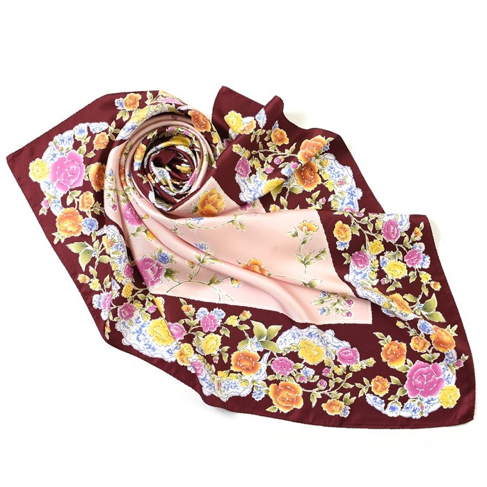 シルク スカーフ 花柄 大判 日本製 正方形 90 シルク100 ブランド 横浜 